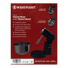West Point Deluxe Hand Mixer With Stand Bowl, 3.5L, 5-Speed, WF-9504