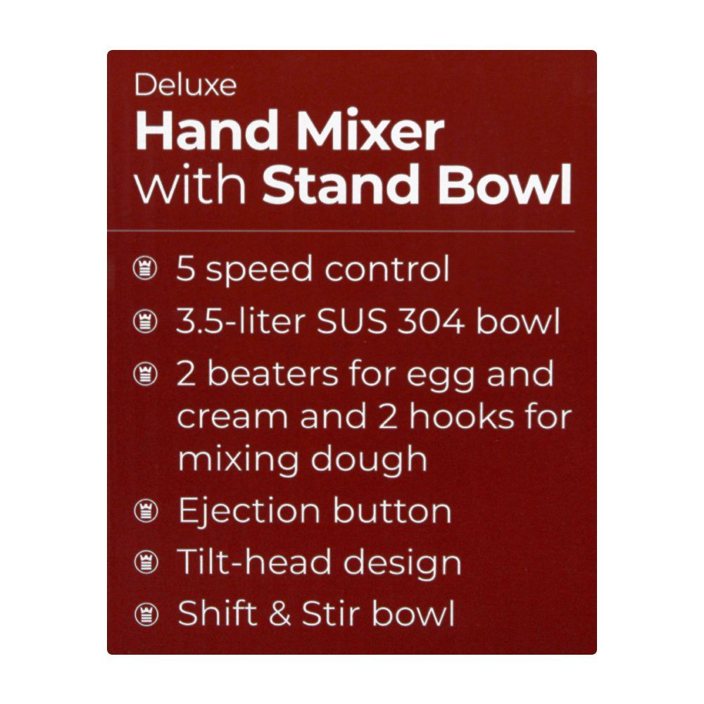 West Point Deluxe Hand Mixer With Stand Bowl, 3.5L, 5-Speed, WF-9504, Juicer Blender & Mixer, Westpoint, Chase Value