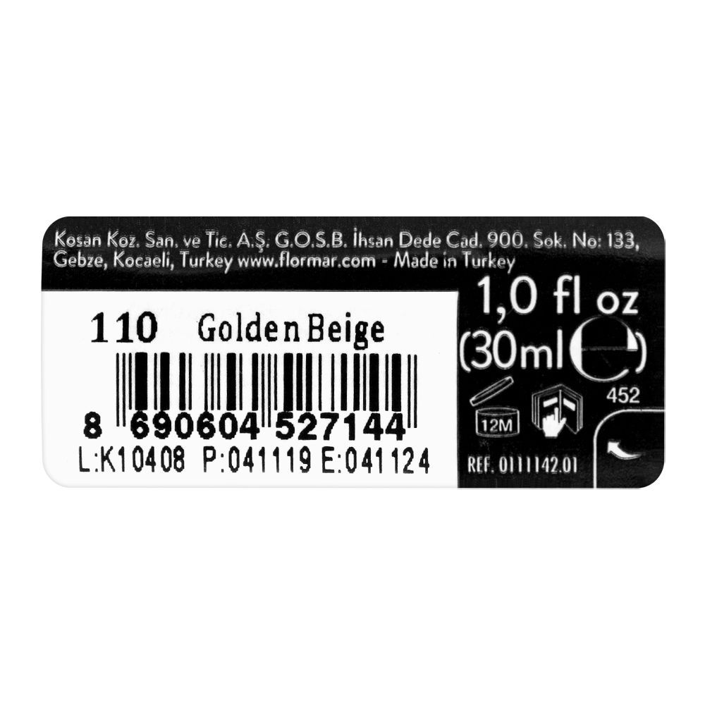 Flormar Invisible Coverage HD Foundation, 110 Golden Beige 30ml, Foundation, Flormar, Chase Value