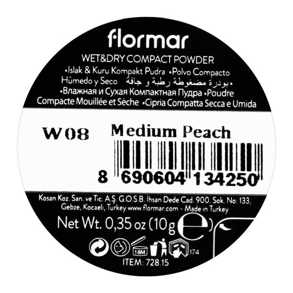 Flormar Wet & Dry Compact Powder, W08 Medium Peach, Compact Powder, Flormar, Chase Value
