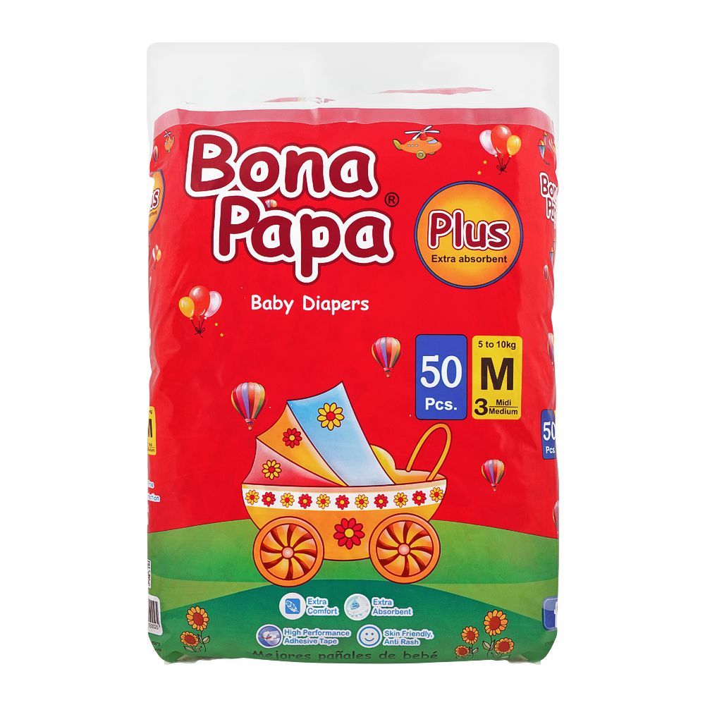 Bona Papa Plus Baby Diapers, Medium, No. 3, 5-10kg, 50-Pack, Diapers & Wipes, Bona Papa, Chase Value