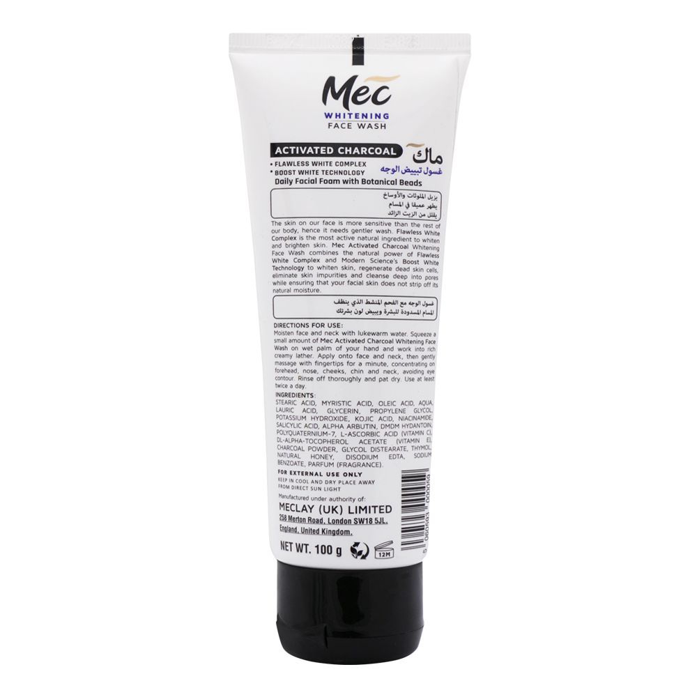 Mec Whitening Activated Charcoal Face Wash, 100g, Face Washes, Mec, Chase Value