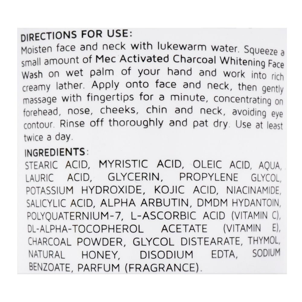 Mec Whitening Activated Charcoal Face Wash, 100g, Face Washes, Mec, Chase Value