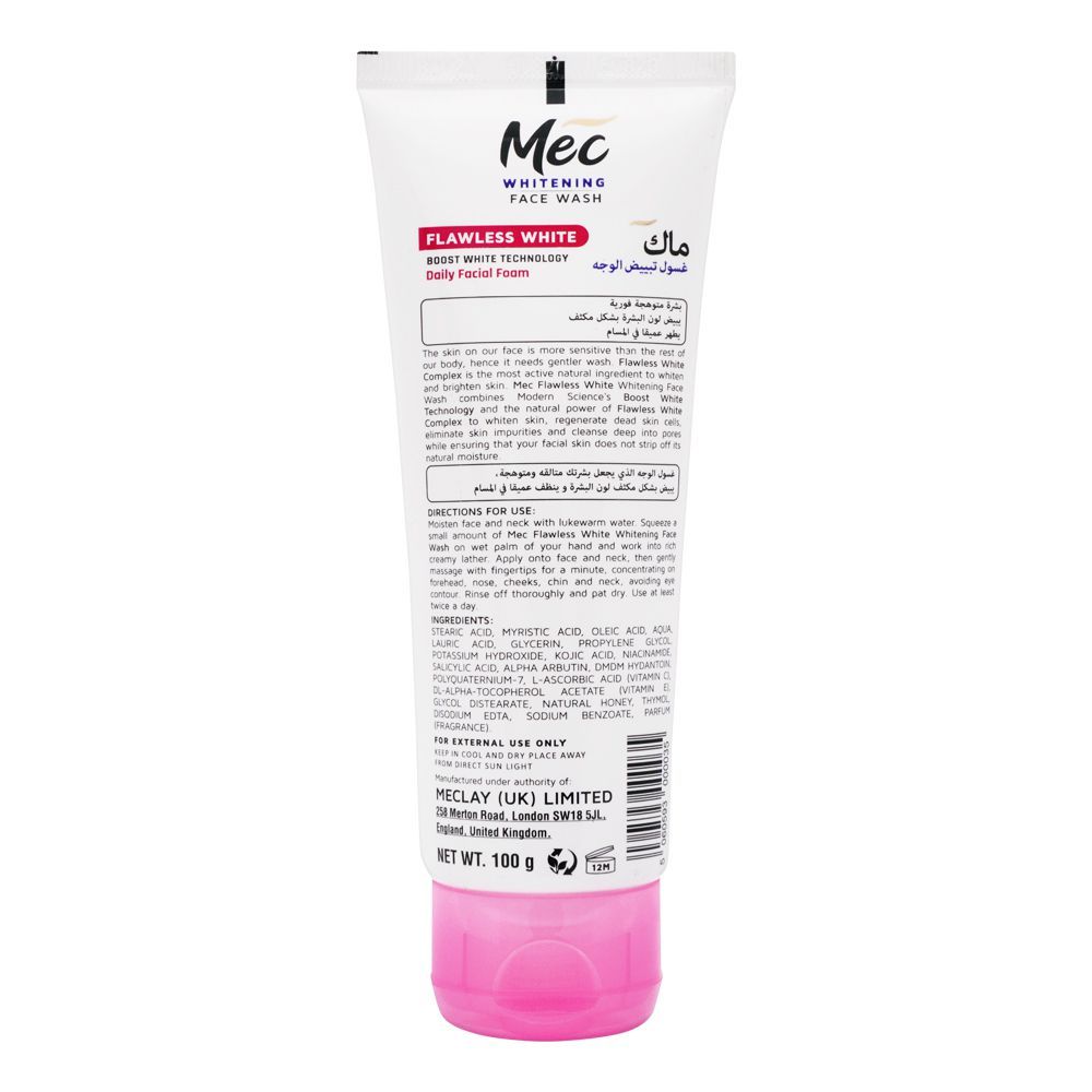Mec Whitening Flawless White Face Wash, 100g, Face Washes, Mec, Chase Value