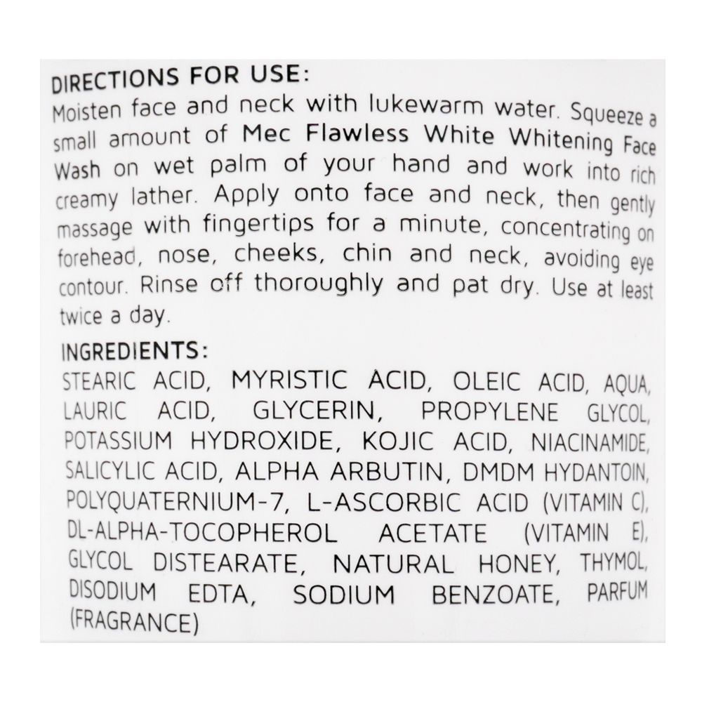 Mec Whitening Flawless White Face Wash, 100g, Face Washes, Mec, Chase Value