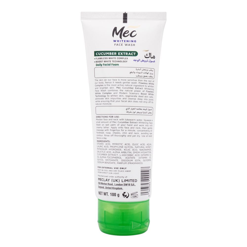 Mec Whitening Cucumber Extract Face Wash, 100g, Face Washes, Mec, Chase Value