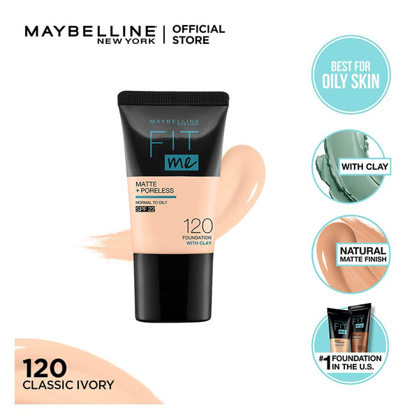 Maybelline Fit Me Matte + Poreless Liquid Foundation, 120, Classic Ivory, 18Ml, Foundation, Maybelline, Chase Value