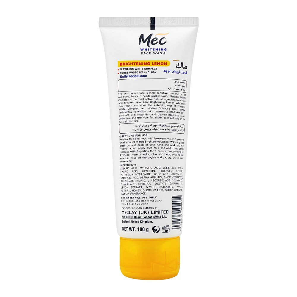 Mec Whitening Face Wash, Oil Clear Daily Facial Foam, Brightening Lemon, 100g, Face Washes, Mec, Chase Value