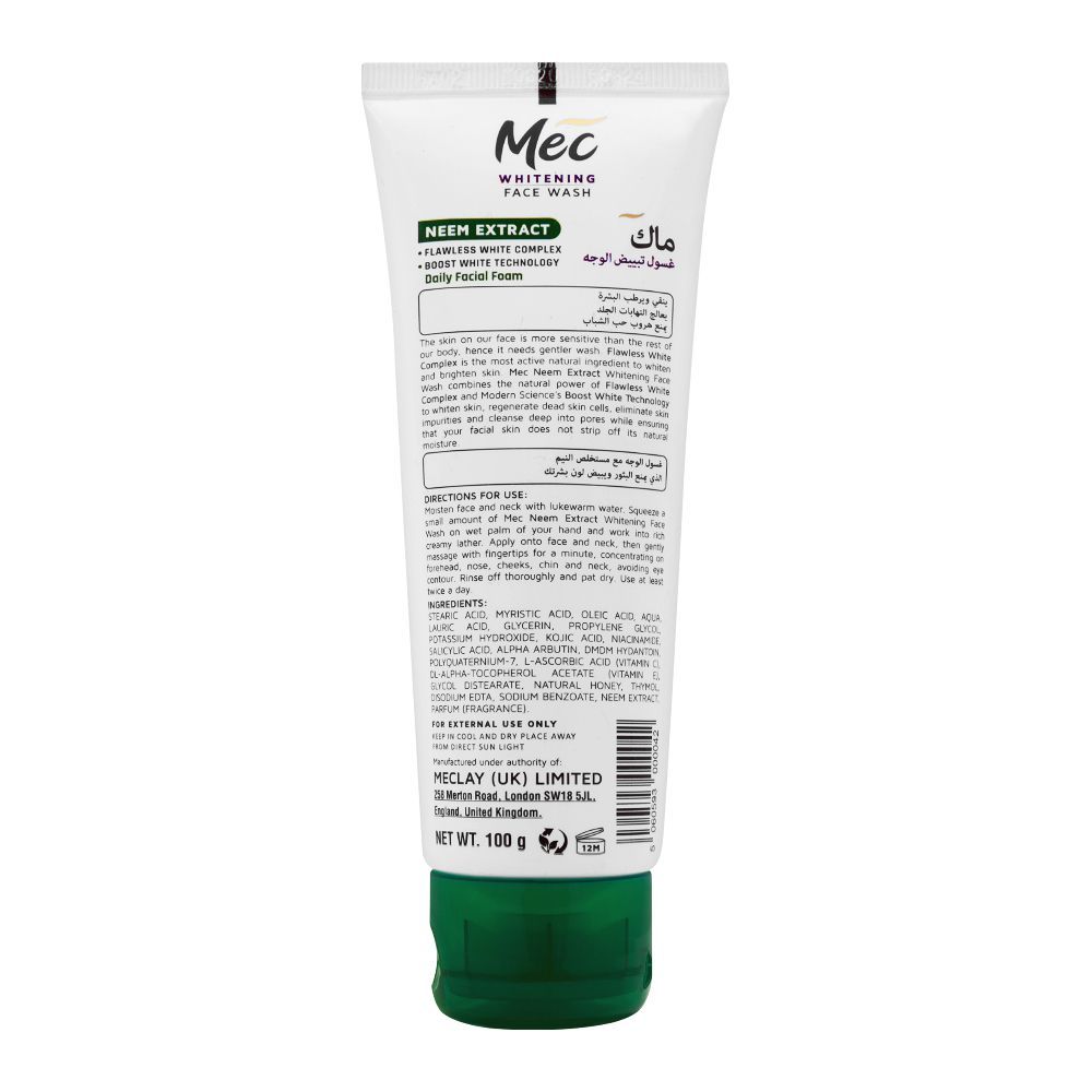 Mec Whitening Face Wash, Prevents Pimples, Daily Facial Foam, Neem Extract, 100g, Face Washes, Mec, Chase Value