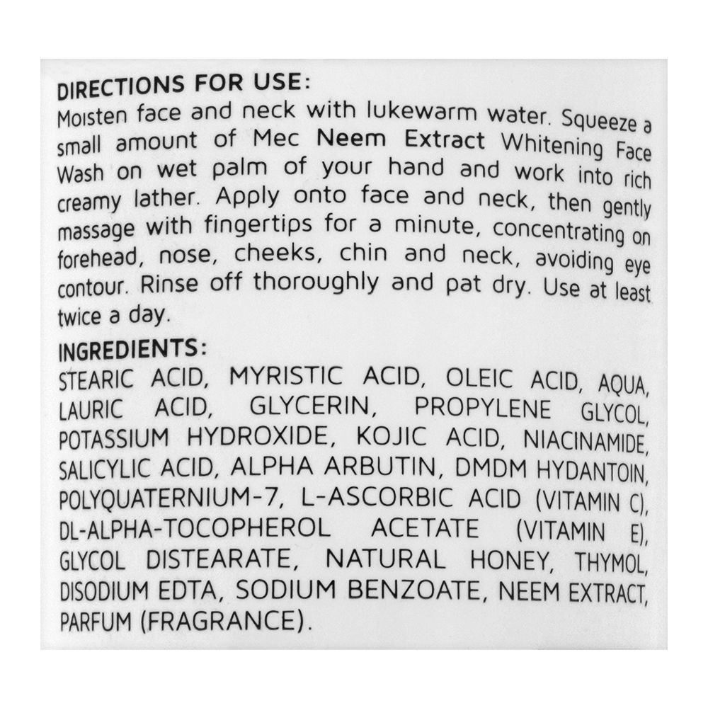 Mec Whitening Face Wash, Prevents Pimples, Daily Facial Foam, Neem Extract, 100g, Face Washes, Mec, Chase Value