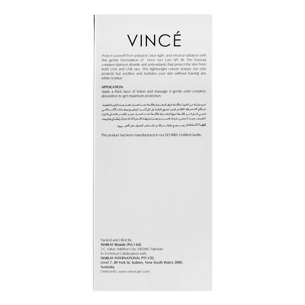 Vince Suncare Spf 40 Sun Block, All Skin Types, 75ml