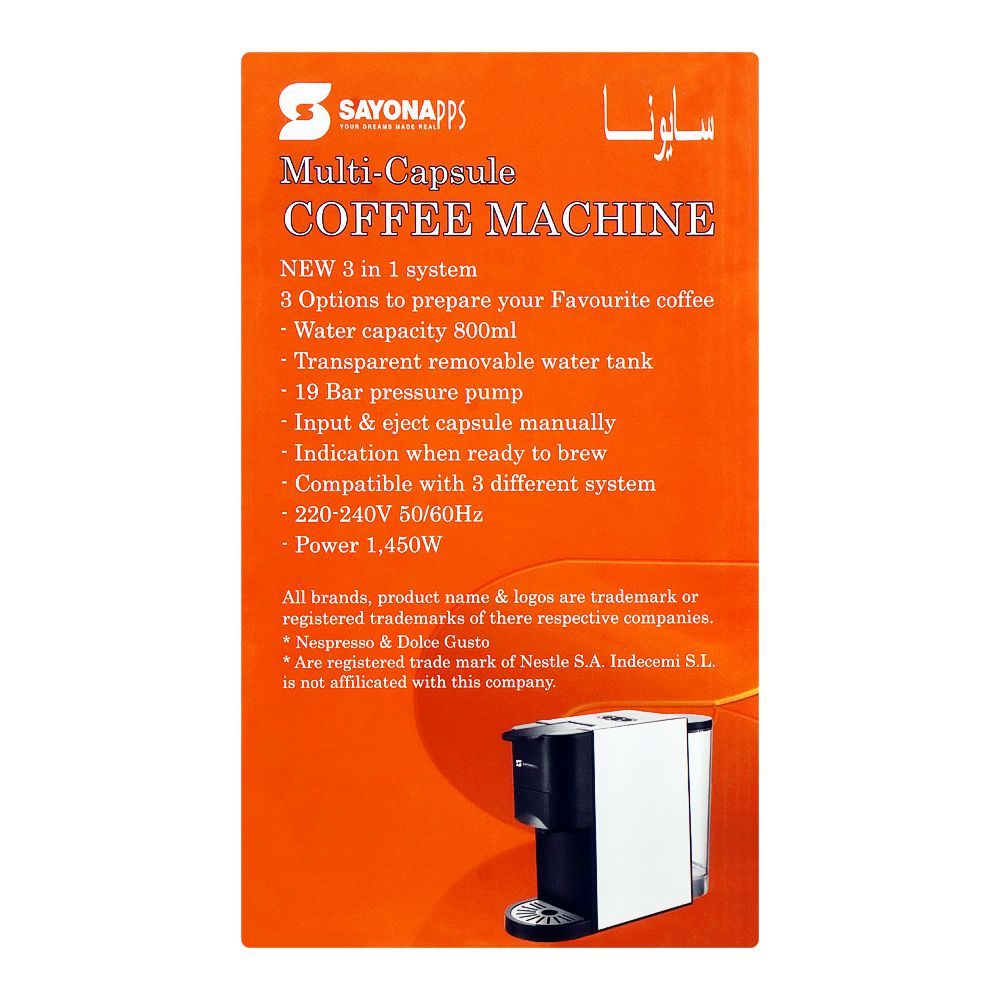Sayona Multi-Capsule Coffee Machine, Sem-4385, Coffee Maker & Kettle, Sayona, Chase Value