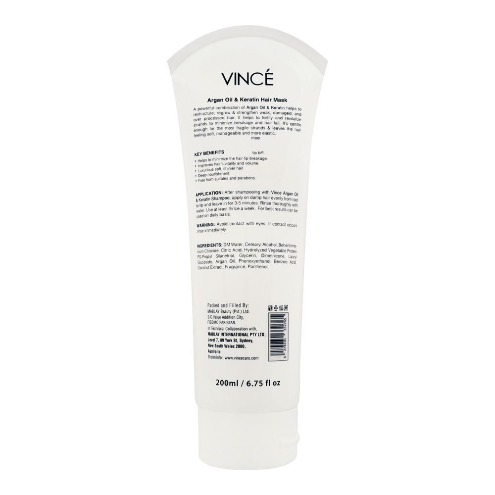 Vince Anti-Breakage Argan Oil & Keratin Hair Mask, 200ml, Shampoo & Conditioner, Vince, Chase Value