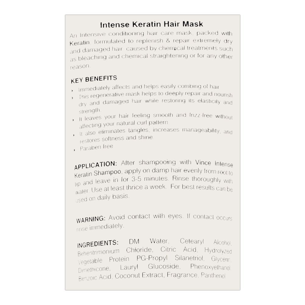 Vince Extra Damage Repair Intense Keratin Hair Mask, 200ml, Shampoo & Conditioner, Vince, Chase Value