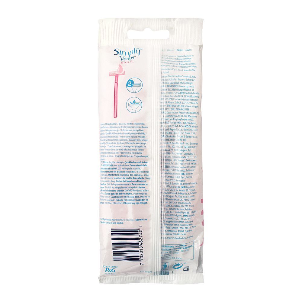 Gillette Simply Venus Basic 2 Blades Disposable Razor, 5-Pack, Razor & Cartridges, Gillette, Chase Value