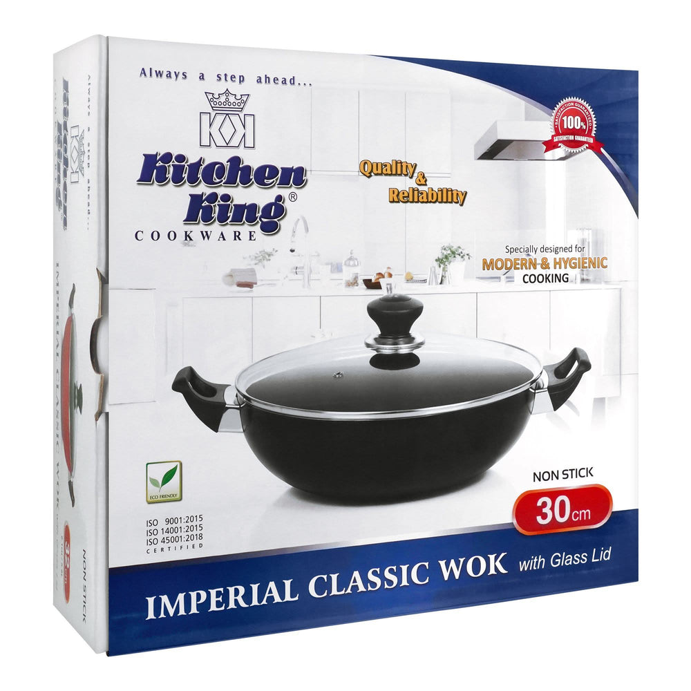 Kitchen King Imperial Classic Karai + Glass LID 30cm, Black, KK7021630, Cookware & Pans, Kitchen King, Chase Value