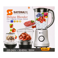 Sayona Deluxe Blender 3-In-1 Blend, Chop & Grind, 500W, SB-4409