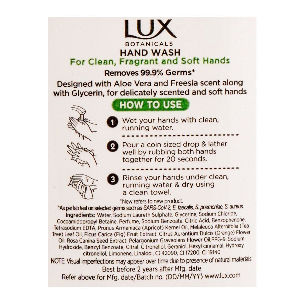 Lux Botanicals Freesia & Aloe Vera Scent Hand Wash, 220Ml, Hand Wash, Lux, Chase Value