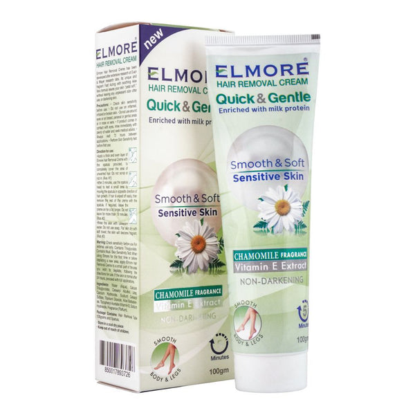 Elmore Quick & Gentle Soft & Smooth Chamomile Fragrance Sensitve Skin Hair Removal Cream, 100g, Hair Removal, Elmore, Chase Value
