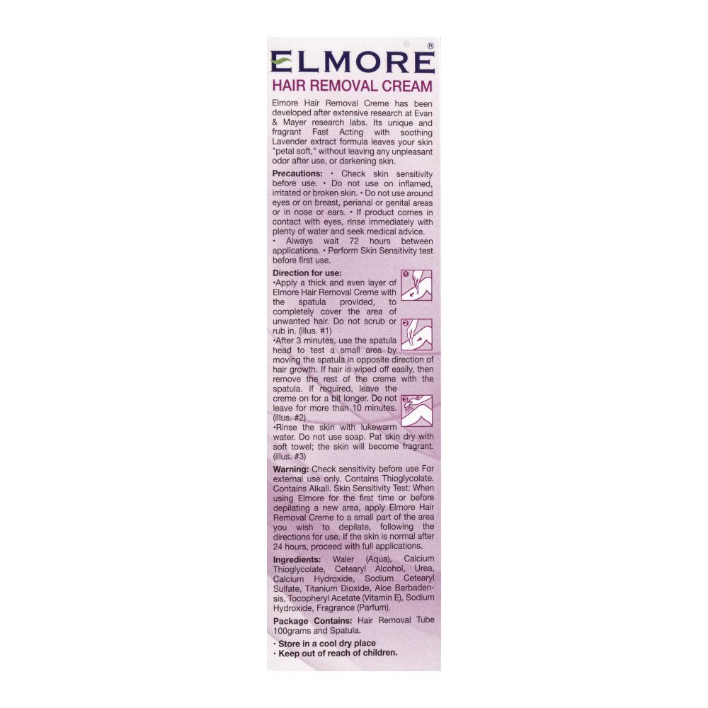 Elmore Quick & Gentle Soft & Smooth Lavender Fragrance Dry Skin Hair Removal Cream, 100g, Hair Removal, Elmore, Chase Value