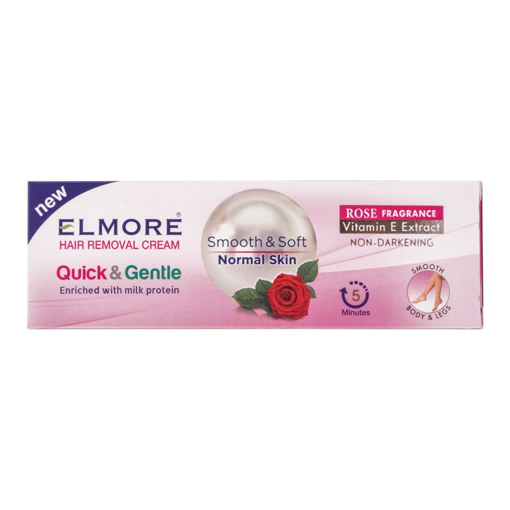 Elmore Quick & Gentle Soft & Smooth Rose Fragrance Normal Skin Hair Removal Cream, 100g, Hair Removal, Elmore, Chase Value