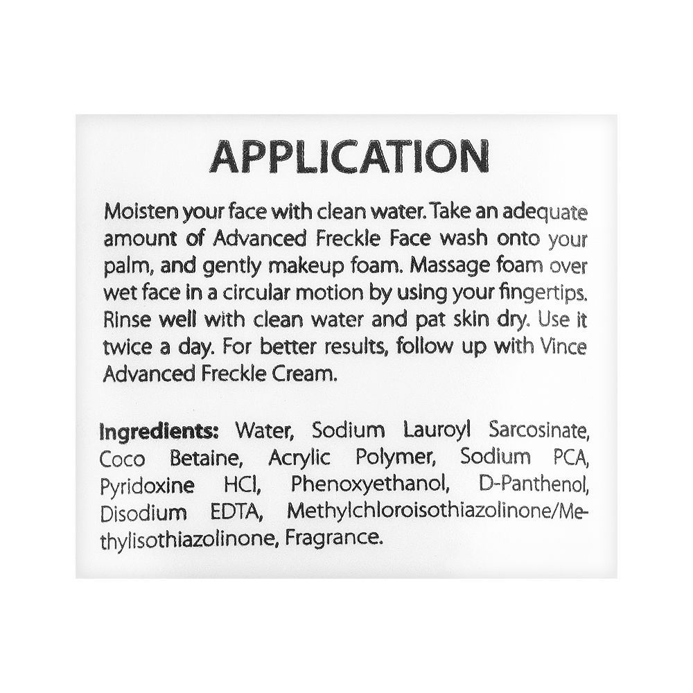 Vince Advanced Freckle Face Wash 3X, Helps Reduce Resistant Hyper Pigmentation, For Resistant & Hyper-Pigmented Skin, Sulphate Free, Freckless, 120ml, Face Washes, Vince, Chase Value