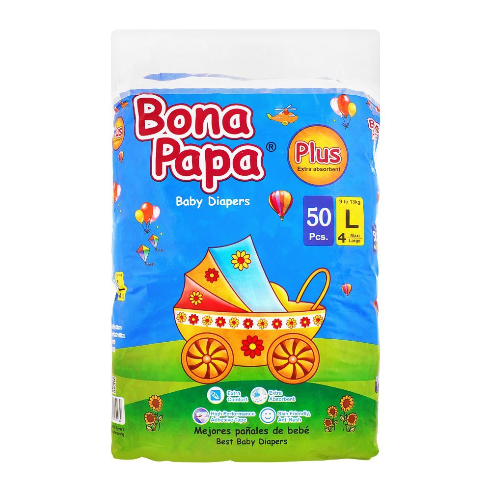 Bona Papa Plus Baby Diapers, Maxi Large, No. 4, 9-13kg, 50-Pack, Diapers & Wipes, Bona Papa, Chase Value