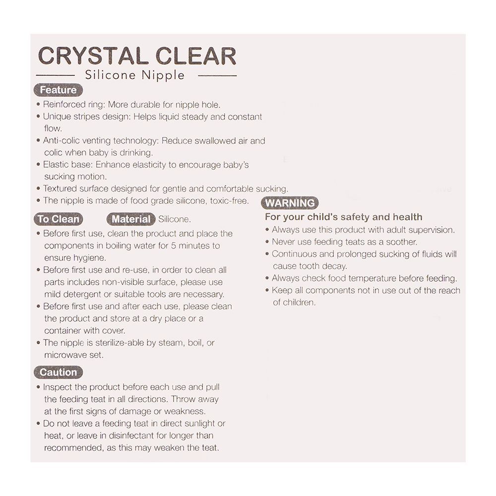 Farlin Crystal Clear Anti-Colic Wide Neck Silicone Nipple Set, 3m+ 2-Pack, AC-22005-M, Infants Accessories, Farlin, Chase Value