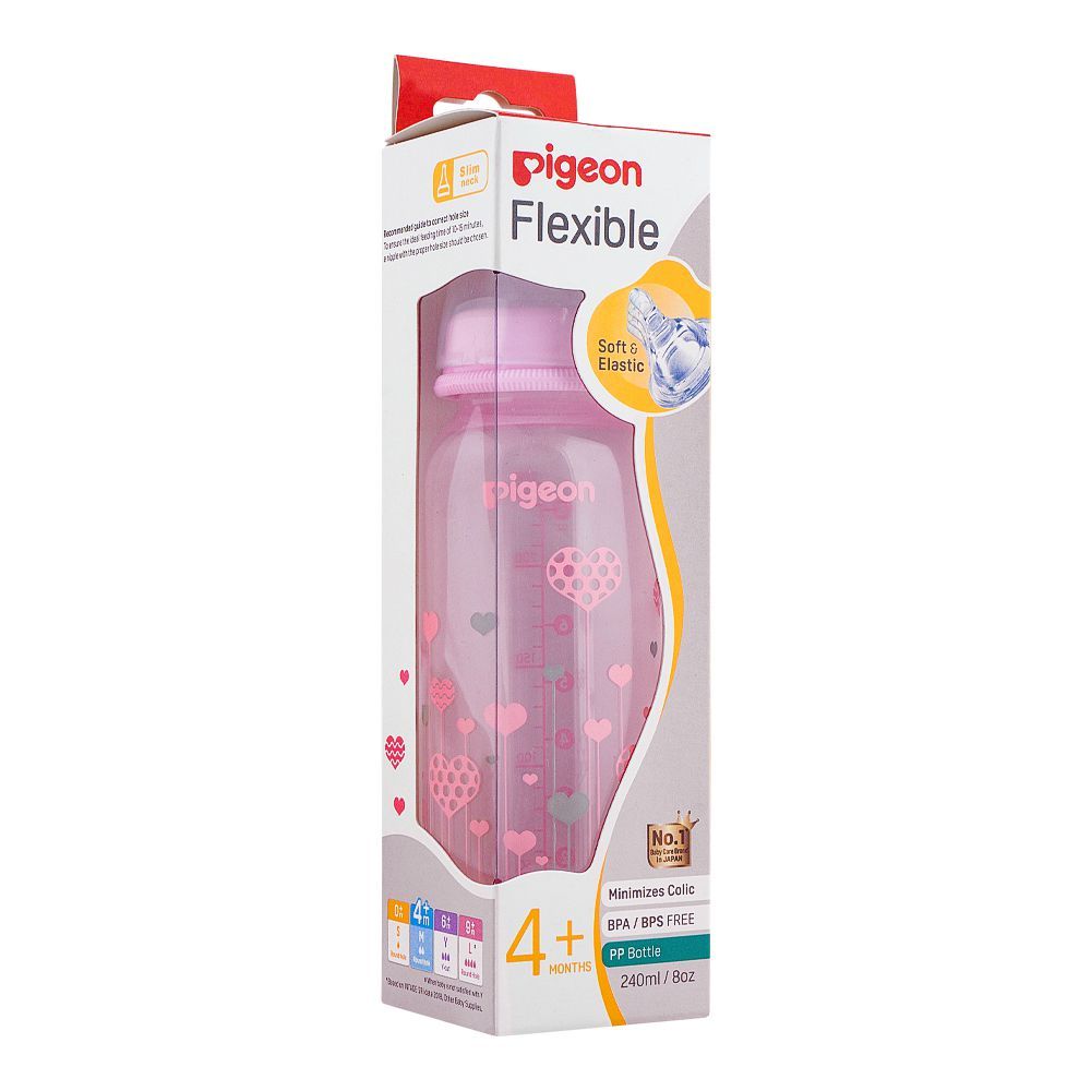 Pigeon Flexible Feeder Clear Bottle 240 ML - Pink, Feeding Supplies, Pigeon, Chase Value
