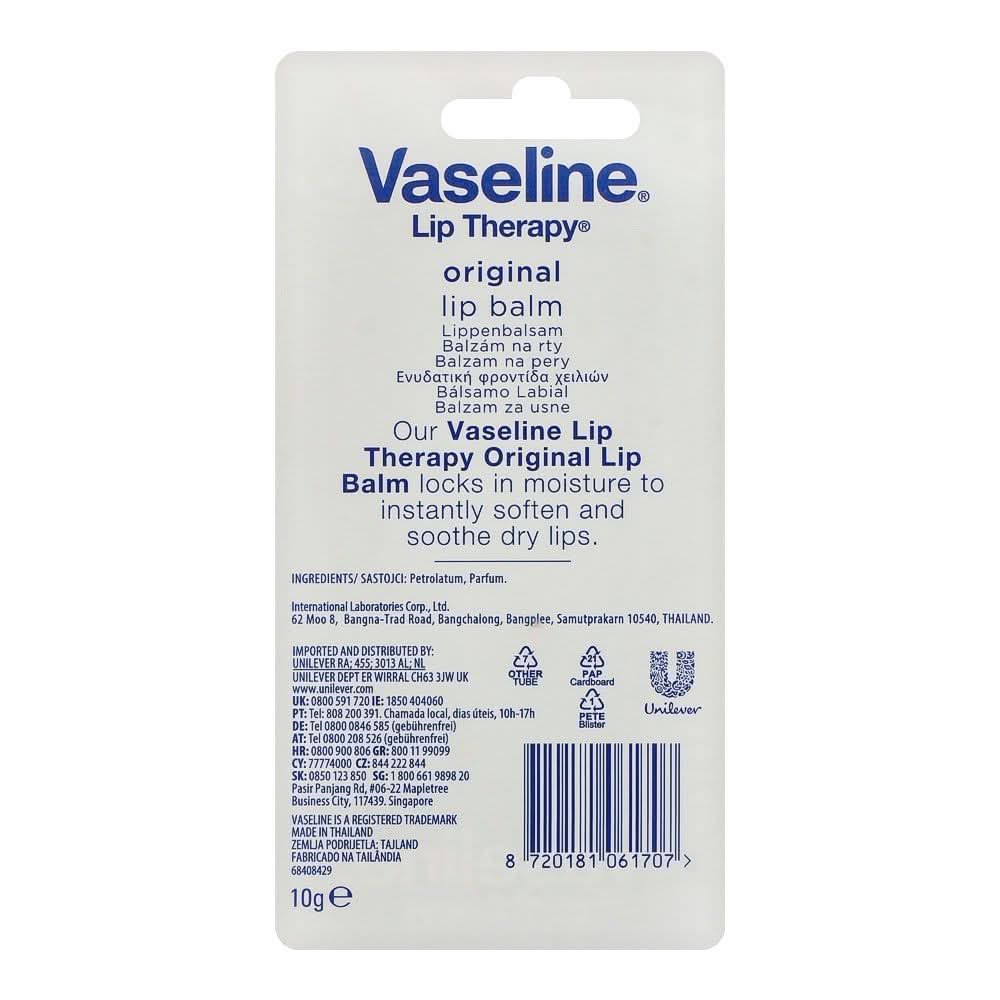 Vaseline Lip Therapy Original Lip Balm, 10g, Creams & Lotions, Vaseline, Chase Value