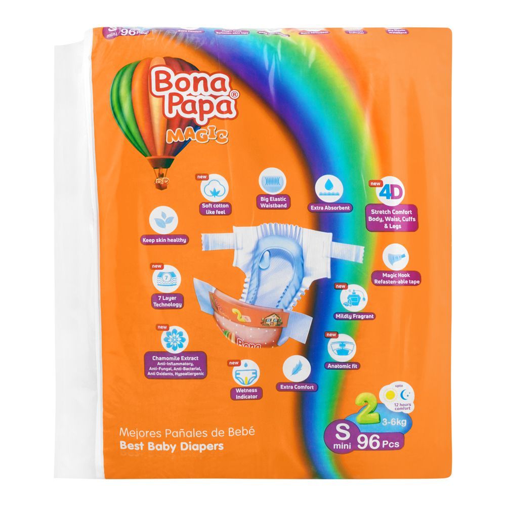 Bona Papa Magic Baby Diapers, S Mini, No. 2, 3-6kg, 96-Pack, Diapers & Wipes, Bona Papa, Chase Value