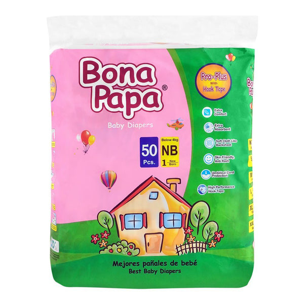 Bona Papa Pro Plus Baby Diapers, New Born, No. 1, 50-Pack