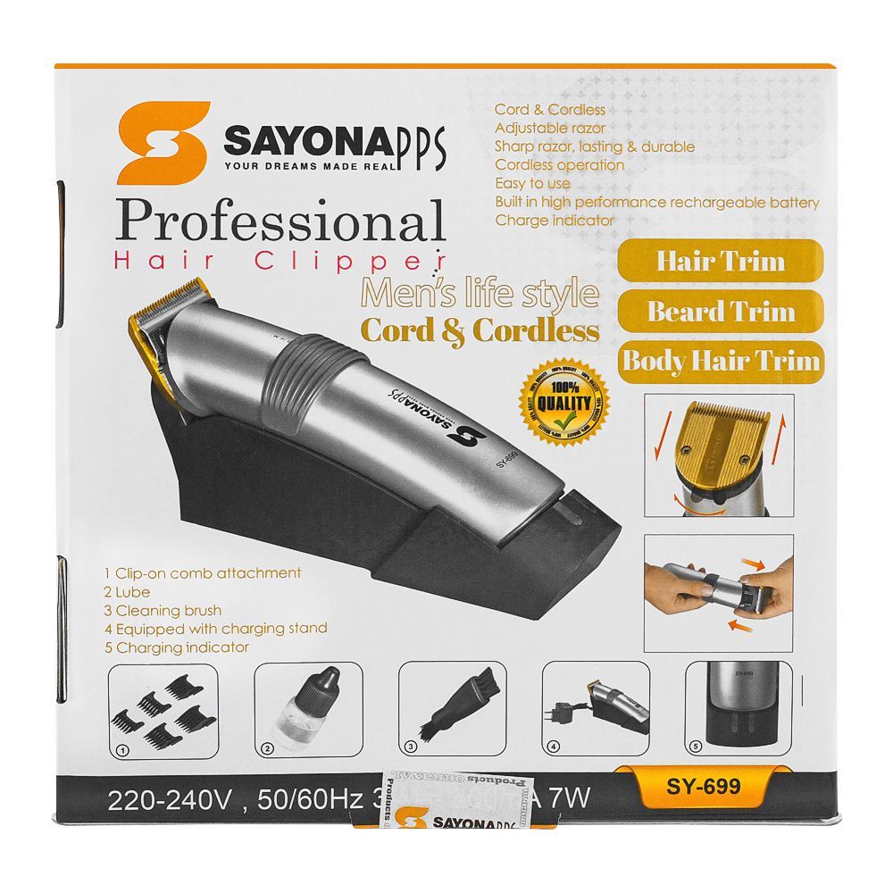 Sayona Professional Hair Clipper, 800Mah, SY-699, Shaver & Trimmers, Sayona, Chase Value