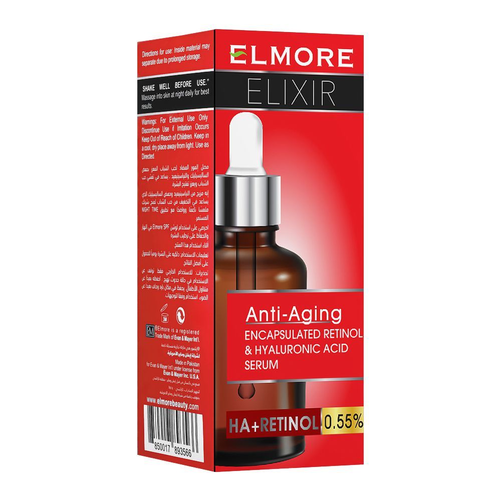 Elmore Elixir Anti-Aging Encapsulated Retinol & Hyaluronic Acid 0.55% Serum, 30ml, Oils & Serums, Elmore, Chase Value