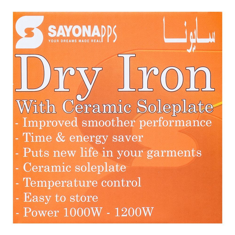 Sayona Dry Iron, 1000-1200W, SJ-402, Iron & Streamers, Sayona, Chase Value