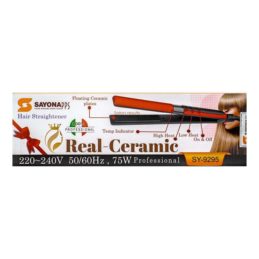 Sayona Real Ceramic Hair Straightener, 75W, 220-240V, Sy-9295, Straightener & Curler, Sayona, Chase Value