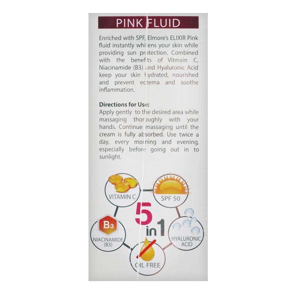 Elmore Elixir 5-In-1 Instant Whitening Spf 50 Pink Fluid, Paraben Free, 100ml, Creams & Lotions, Elmore, Chase Value