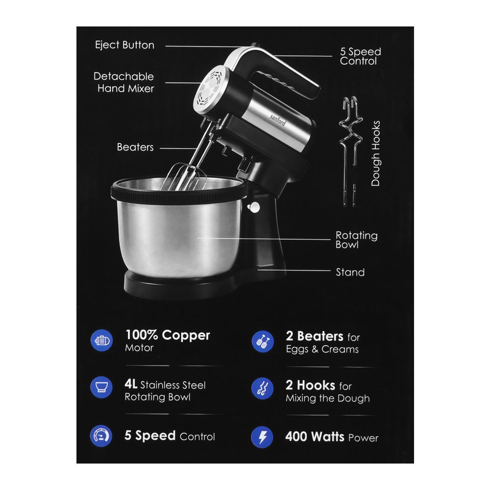 Sanford Stand Mixer, 4 Liter Capacity, 400W, SF-1361SM, Juicer Blender & Mixer, Sanford, Chase Value