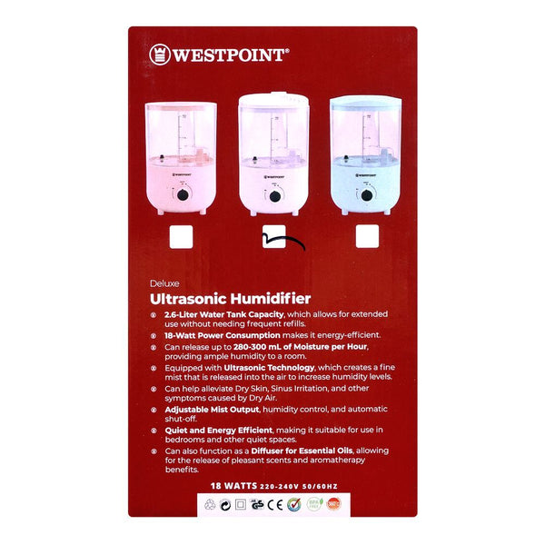 West Point Deluxe Ultrasound Room Humidifier, 2.6 Liter, 18W, WF-1203, Personal Care, Westpoint, Chase Value