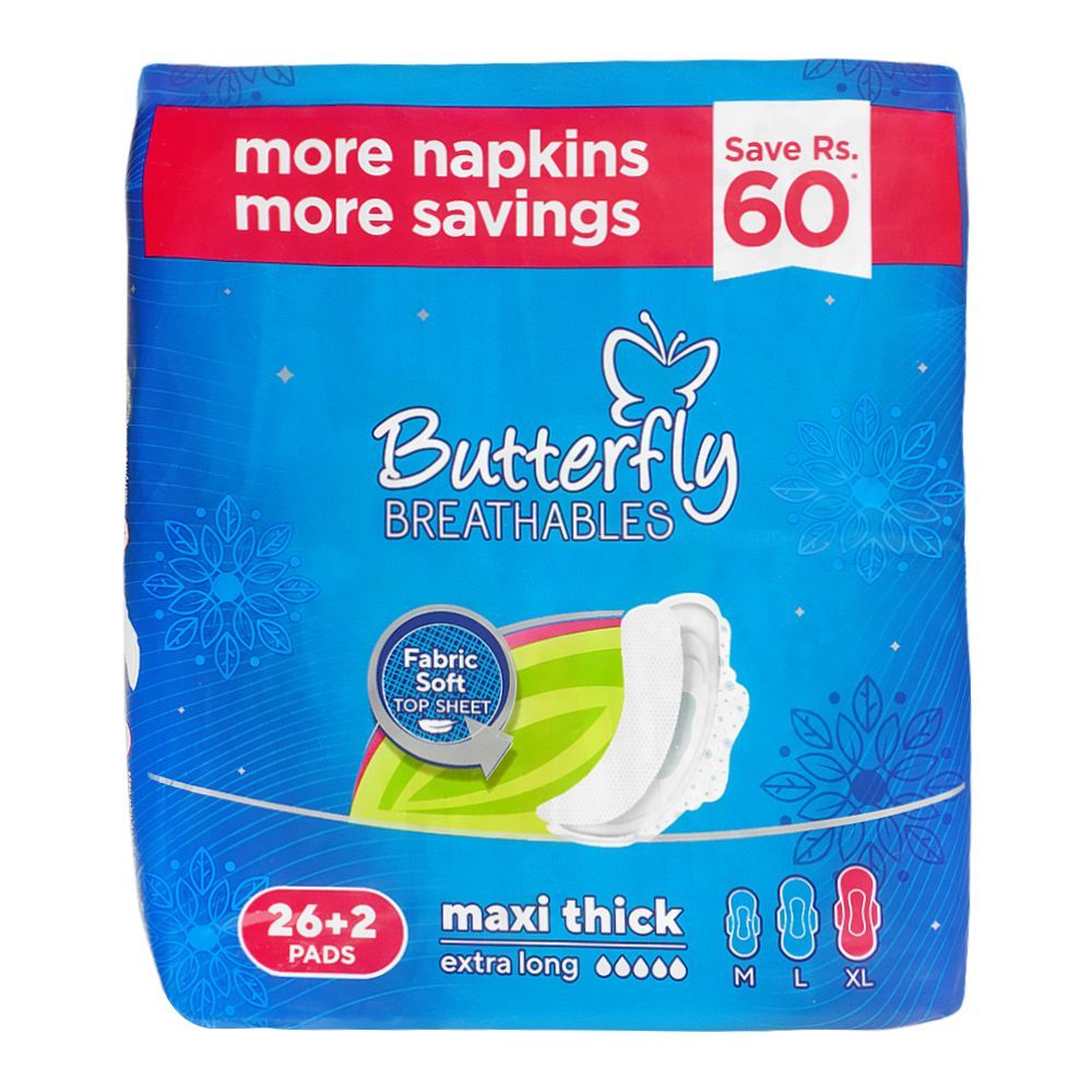 Butterfly Breathables Maxi Thick Cottony Soft Sanitary Pad - Long - 9 Pcs –  Butterfly Pakistan