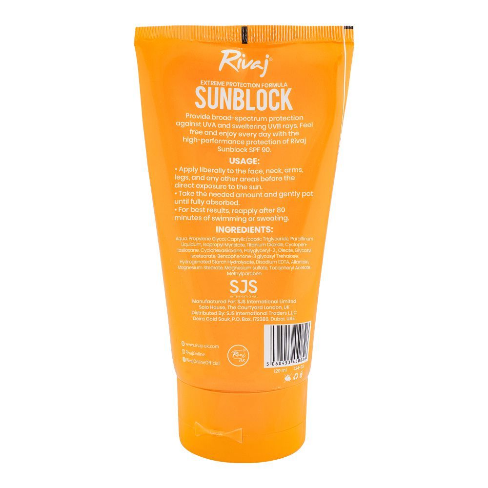Rivaj Sun Block SPF-90 120ml, Sunscreens, Rivaj, Chase Value