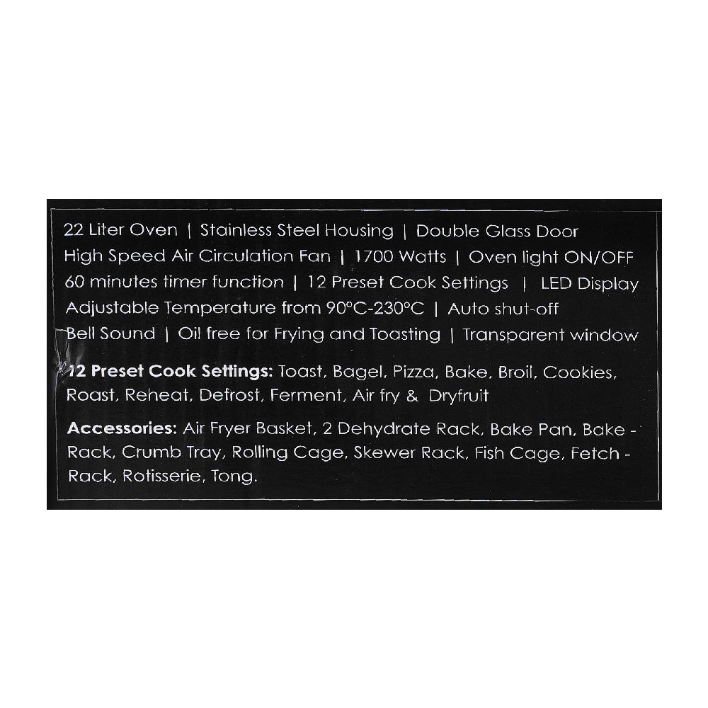 Sanford Air Fryer Oven, 1700W, 22 Liters, SF-5612, Air Fryer, Sanford, Chase Value