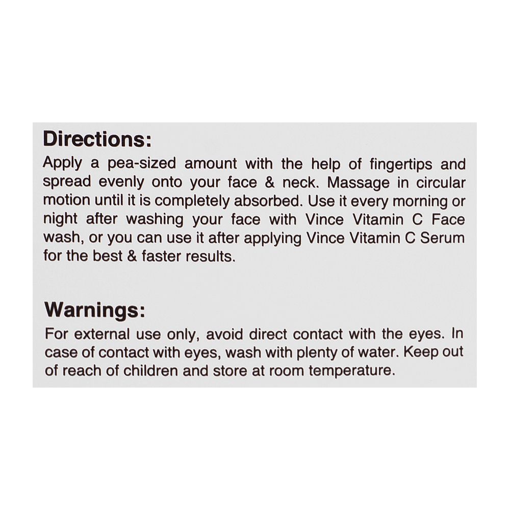 Vince Vitamin C Brightening Booster Cream, For All Skin Types, 50ml, Creams & Lotions, Vince, Chase Value