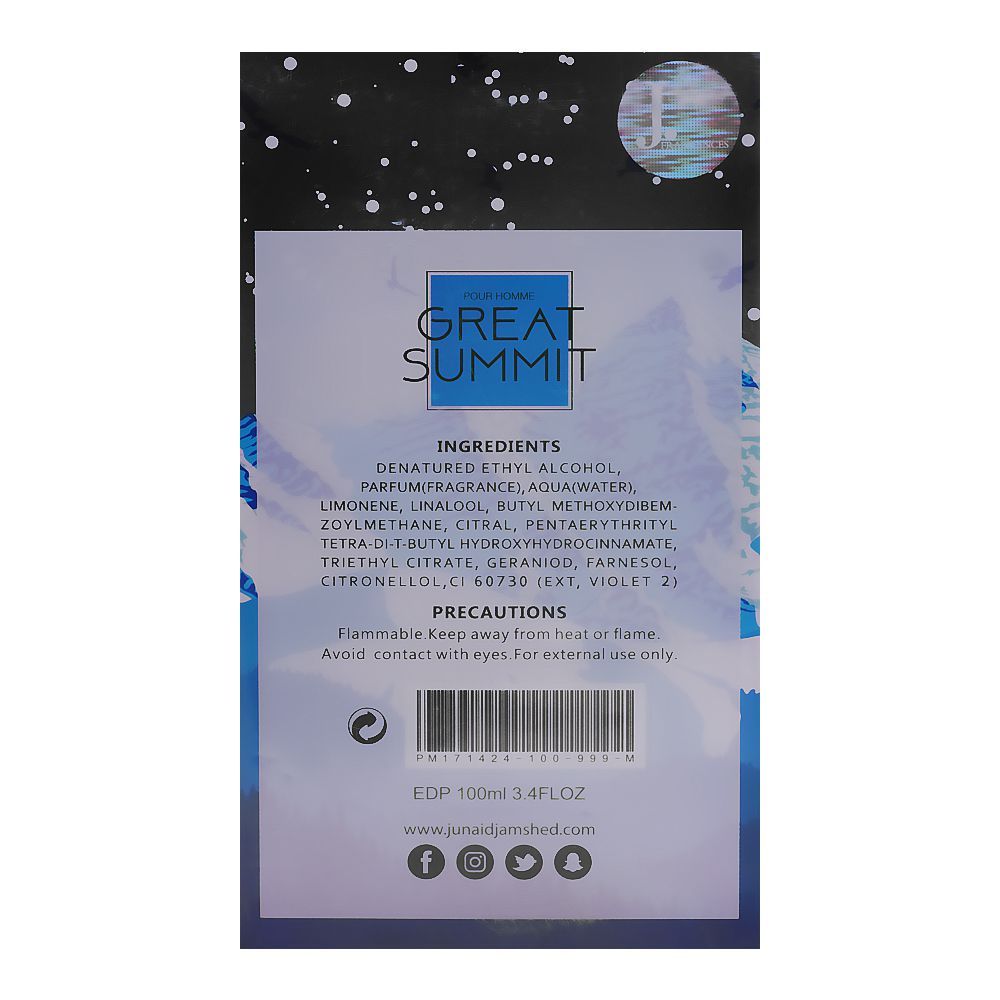 Junaid Jamshed J. Great Summit Pour Homme Eau De Parfum, For Men, 100ml, Women Perfumes, Junaid Jamshed, Chase Value