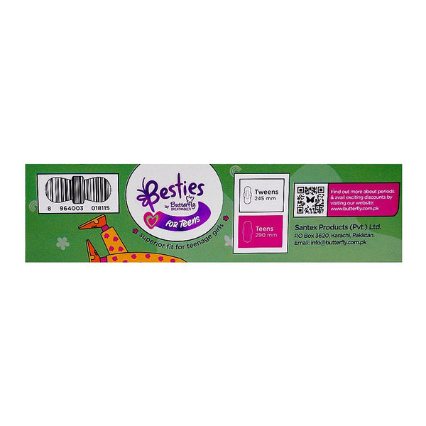 Butterfly Besties For Teens Ultra-Thin Sanitary Napkins, Long, Suitable For Teenage, 8-Pack