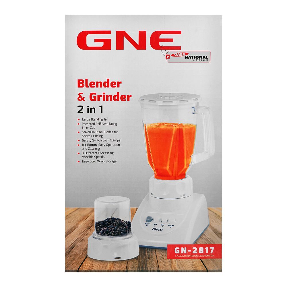 Gaba National 2-In-1 Blender & Grinder, 350W, GN-2817, Juicer Blender & Mixer, GNE, Chase Value
