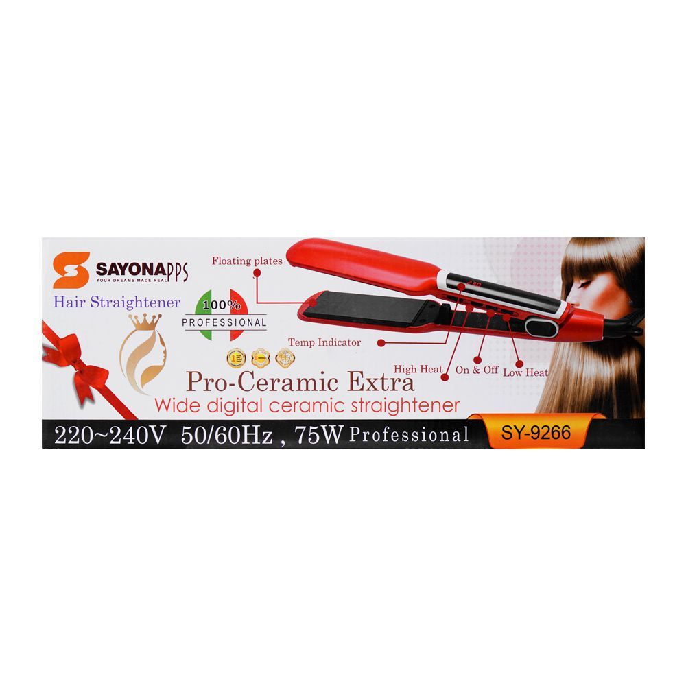 Sayona Pro-Ceramic Extra Wide Digital Ceramic Hair Straightener, 75W, Sy-9266, Straightener & Curler, Sayona, Chase Value