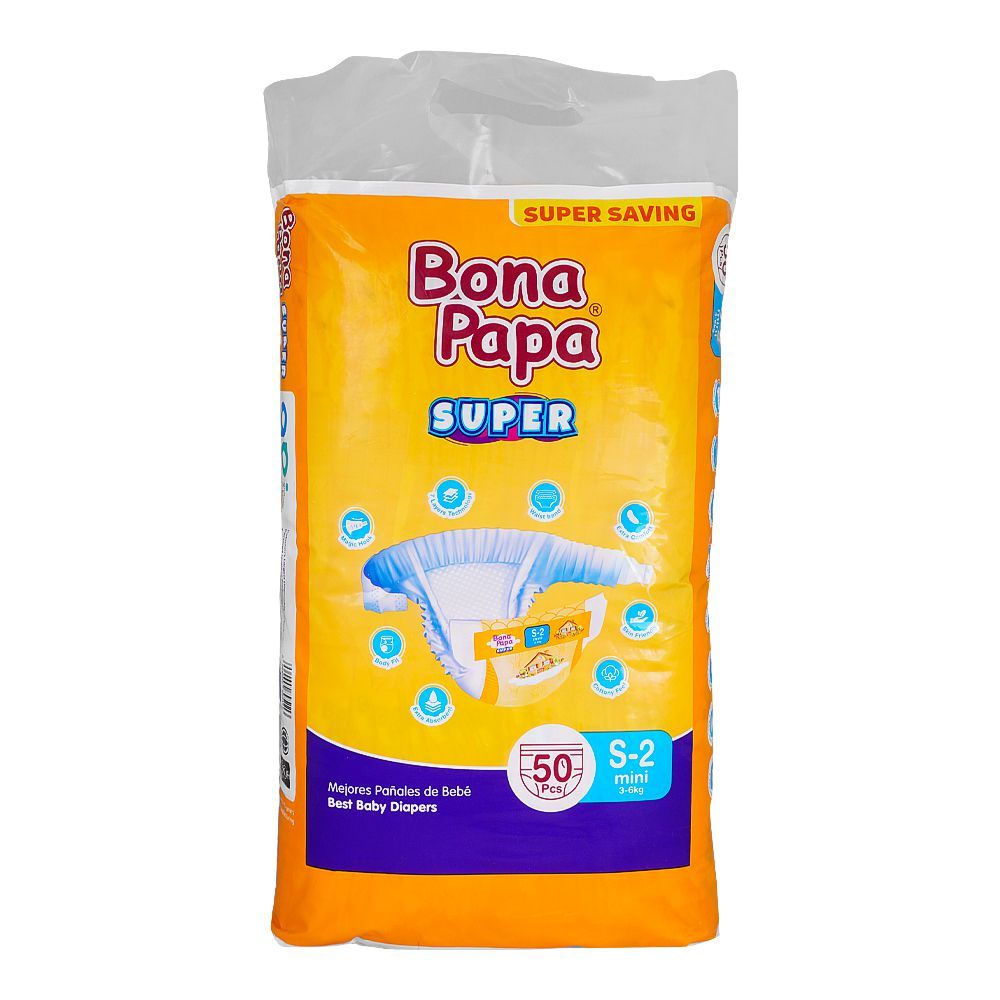 Bona Papa Super Baby Diapers No. 2, Mini, 3-6 KG, 50-Pack, Diapers & Wipes, Bona Papa, Chase Value