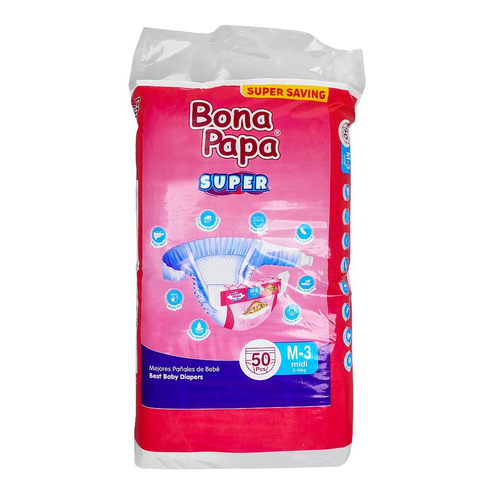 Bona Papa Super Baby Diapers Medium 3 Midi, 5-10 KG, 50-Pack, Diapers & Wipes, Bona Papa, Chase Value