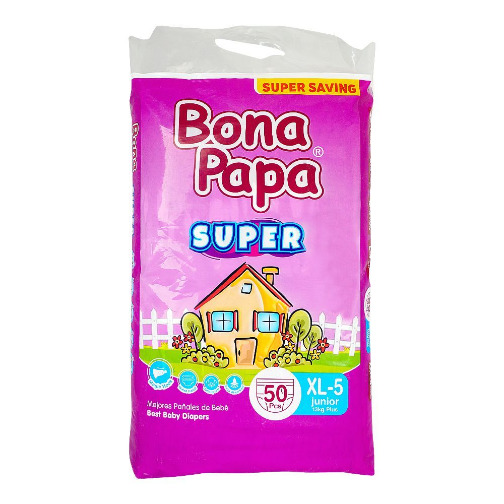 Bona Papa Super Baby Diapers XL 5 Junior, 13 KG Plus, 50-Pack, Diapers & Wipes, Bona Papa, Chase Value